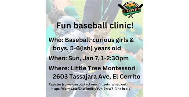 5-6 Year old Free Baseball Clinic!